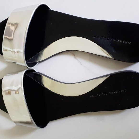 Zara patent metallic silver pool slide sandals - Picture 10 of 10